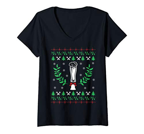 Womens Ugly Craft Beer Christmas Funny Brewery V-Neck T-Shirt