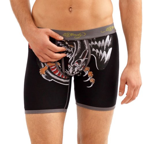 Ed Hardy Mens Premium Panther Dragon Boxer Brief Grey Large