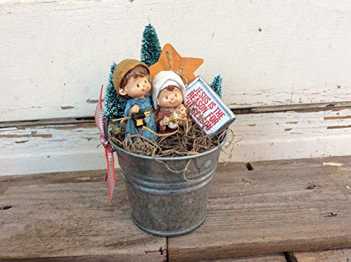AGD Christmas Decor Prim Resaon For The Season Nativity Tin Pail Display AGD Christmas Decor Prim Resaon For The Season Nativity Tin Pail Display