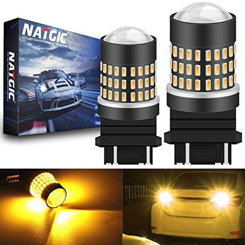 NATGIC 3157 3156 3057 4157 LED Bulbs 1800LM 3014SMD 78-EX Chipsets with Lens Projector for Turn Signal Lights Side Marker Lights Turn Blinker Lights Backup Lights 12-24V Amber -Pack of 2-
