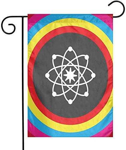 JUJUE Atom Model with Colorful Circles Molecule Chemistry Biology Physics Lab Orbit Print One Sided Garden Flag Banner 12 X 18 Inch