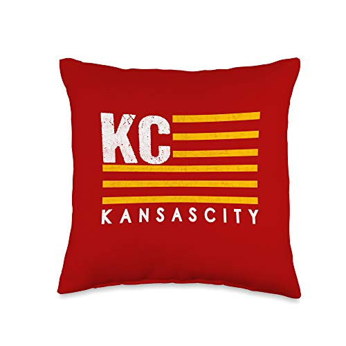 Kansas City Local Flag Red and Yellow Striped Kansas City Patriotic Kc Throw Pillow 16x16 Multicolor