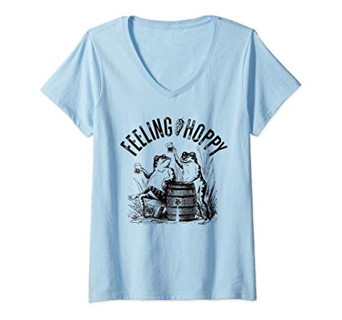 Womens Craft Beer Brewer Lover Gift Funny Hops and Drinking Frogs V-Neck T-Shirt