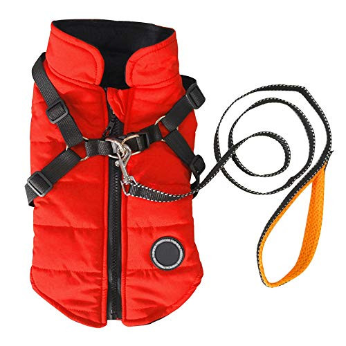 Jinpet Dog Coat for Small Dogs Puppy Winter Coat Warm Fleece Dog Jacket Waterproof Dog Coat Zipper Dog Jackets Dog Coat with Harness and Lead Leash for Small and Medium Dog Clothes