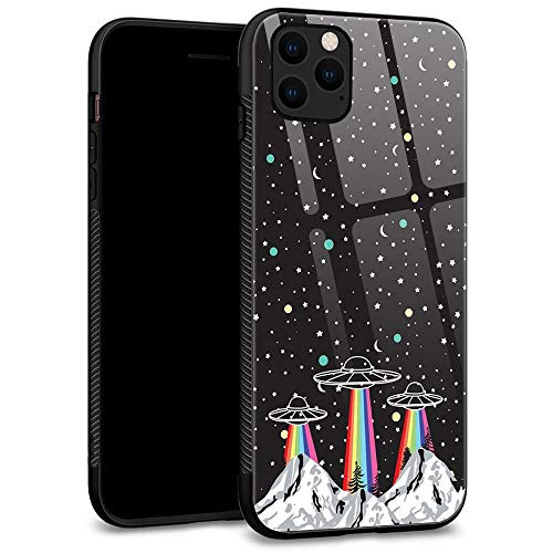 iPhone 11 Pro Max Case Tempered Glass Back Shell Pattern Designed with Soft TPU Bumper Case for Apple iPhone 11 Pro Max Cases 6.5 inch - Spacecraft Leaving