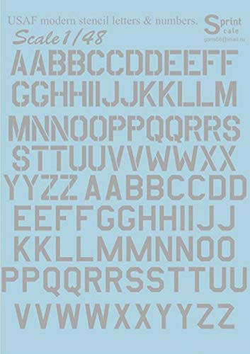 Print Scale 48-004 - 1/48 USAF Modern Stencil Letters  and  Numbers Grey Wet Decal