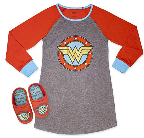 Wonder Woman Girls Pajama Set with SlippersLong Sleeve Dorm with SlippersRed100 percent PolyesterSize 66X