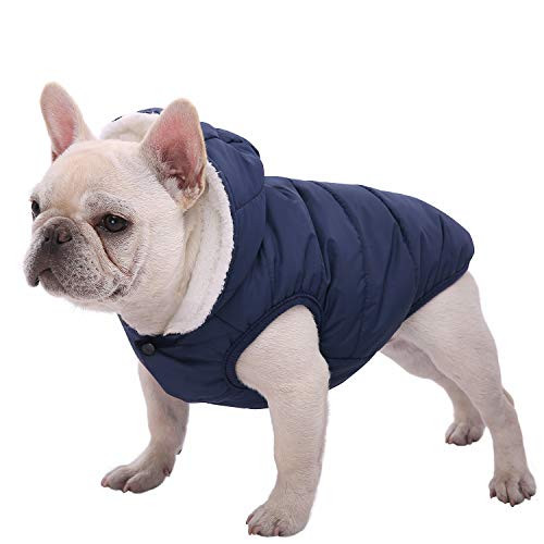 Dog Fleece Hoodie Windproof Waterproof Dog Coat Fleece  and  Cotton Lined Warm Dog Jacket Cold Weather Pet Apparel Clothes Vest for Small Medium Large Dog Breeds -L Blue-