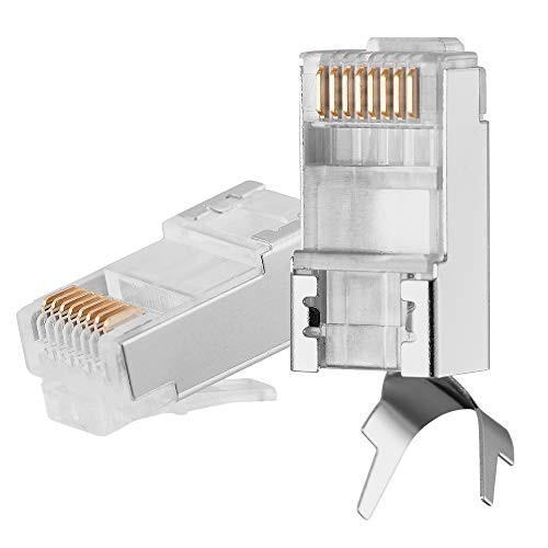 Quilence Cat7 Cat6A Connectors with Double Assembly Design Gold Plated Shielded RJ45 Modular Plug for 23AWG Solid and Stranded Cat7 Cat6A Cable 50u Gold Plated  25Pack