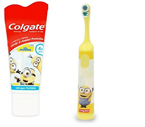 Colgate Childrens Powered Toothbrush and Toothpaste -Minions ~ Yellow-