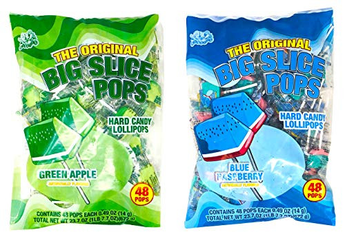 Alberts Big Pop Slice Variety - Blue Raspberry and Green Apple 48 Lollipops Each -96 total-