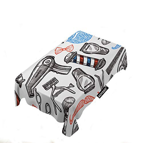 AOYEGO Barber Table Cloths Rectangle Beard Striped Grid Mesh Plaid Circle Rectangle Dot Sketch Doodle Cartoon Tablecloths Decoration 52x70 Inch Polyester for Outdoor Indoor Home Party Picnic