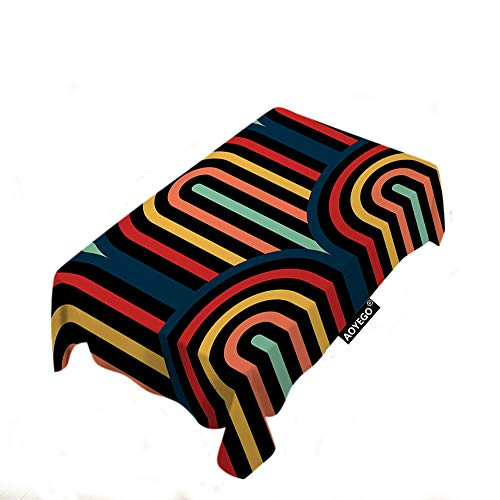 AOYEGO Striped Table Cloths Rectangle Line Curve Straight Vertical Geometric Color Round Wave Retro Modern Tablecloths Decoration 52x70 Inch Polyester for Outdoor Indoor Home Party Picnic