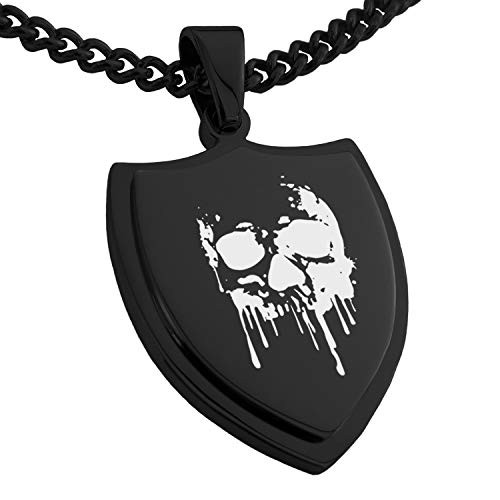 Tioneer Black Stainless Steel Hades Greek God of Underworld Shield Pendant Necklace