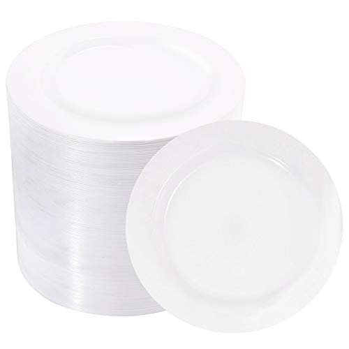BUCLA 100Pieces White Plastic Plates -6.25inch Disposable Salad Plates- White Premium Hard Plastic Appetizer Plates/Small Cake Plates For Weddings and Parties BUCLA 100Pieces White Plastic Plates -6.25inch Disposable Salad Plates- White Premium Hard Plastic Appetizer Plates/Small Cake Plates For Weddings and Parties