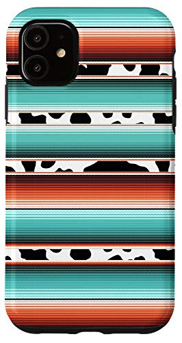 iPhone 11 Turquoise Mexican Serape Fiesta Poncho Cow Pattern Case