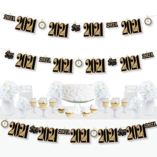 Big Dot of Happiness New Years Eve - Gold - 2021 New Years Eve Party DIY Decorations - Clothespin Garland Banner - 44 Pieces