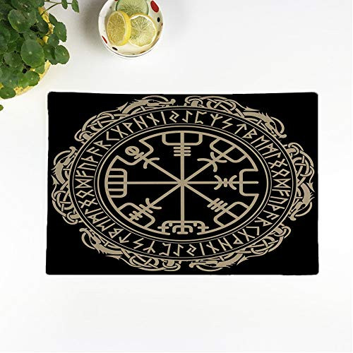 rouihot Set of 4 Placemats Viking Magical Runic Compass Vegvisir in The Circle Non-Slip Doily Place Mat for Dining Kitchen Table