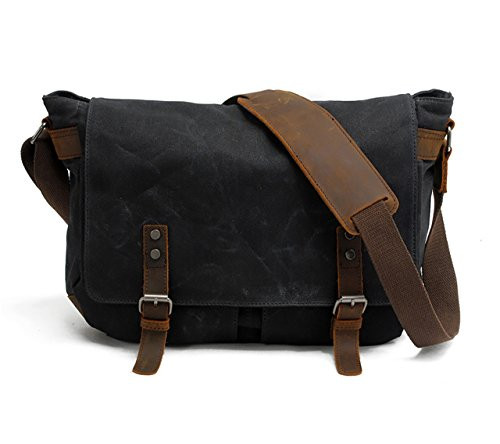 Men's Canvas Messenger Bag Shoulder Crossbody Military Satchel School Laptop Bag (M49_Black)
