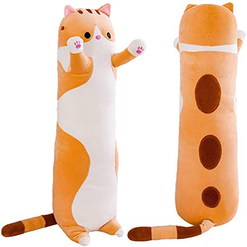WUYU Lovely Plush Cat Doll Cute Cartoon Soft Stuffed Kitten Pillow Long Throw Sleeping Pillow Doll Toy Gift for Kids Girlfriend Multiple Size -Brown70cm/27.5in-