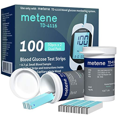 Blood Glucose Test Strips metene TD-4116 Test Strips for Diabetes 100 Count Use with metene TD-4116 Blood Glucose Monitor Only Blood Glucose Test Strips metene TD-4116 Test Strips for Diabetes 100 Count Use with metene TD-4116 Blood Glucose Monitor Only