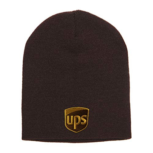 UPS Embroidered Knit Beanie Skull Cap Cuff Winter Hat Brown -No Cuff One-Size-