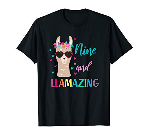 Llama Birthday Shirt Outfit For Girls Nine and Llamazing