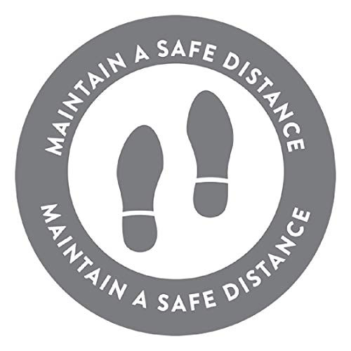 Andaz Press Social Distancing 6 Feet Apart Floor Stickers Maintain A Safe Distance Platinum Gray Social Distancing Business Signage Signs 50 Labels 10-Pack 8 inch Round  Plus 40-Pack 2 inch Circle Vinyl Decals