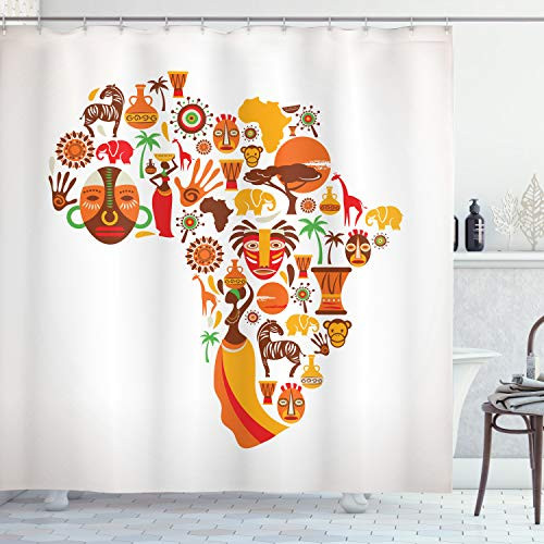 Ambesonne African Shower Curtain Map Different Famous and Savannah Style Artwork Cloth Fabric Bathroom Decor Set with Hooks 75 inch Long Orange Brown Ambesonne African Shower Curtain Map Different Famous and Savannah Style Artwork Cloth Fabric Bathroom Decor Set with Hooks 75 inch Long Orange Brown