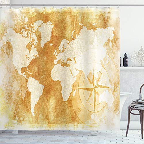 Ambesonne Compass Shower Curtain Old-Fashioned World Map Design with Compass in Retro Distressed Colors Continents Cloth Fabric Bathroom Decor Set with Hooks 70 inch Long Cream Tan Ambesonne Compass Shower Curtain Old-Fashioned World Map Design with Compass in Retro Distressed Colors Continents Cloth Fabric Bathroom Decor Set with Hooks 70 inch Long Cream Tan