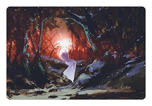 Lunarable Fantasy Pet Mat for Food and Water Surreal Ghost Girl in an Enchanted Forest in Dark Woods Fairy Tale Display Print Rectangle Non-Slip Rubber Mat for Dogs and Cats Multicolor