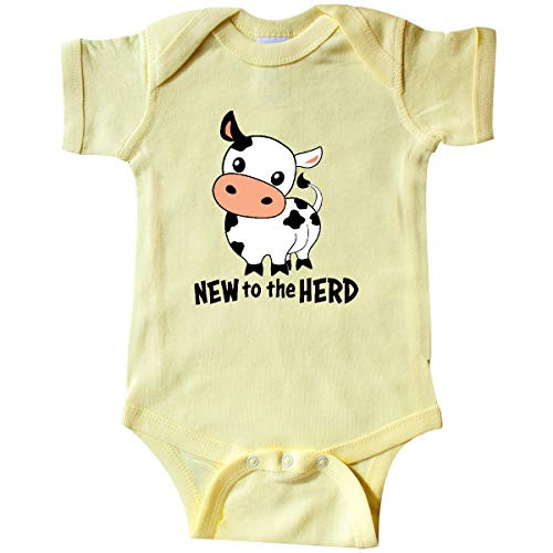 inktastic New to The Herd- Cute Cow Infant Creeper Newborn Banana Yellow inktastic New to The Herd- Cute Cow Infant Creeper Newborn Banana Yellow