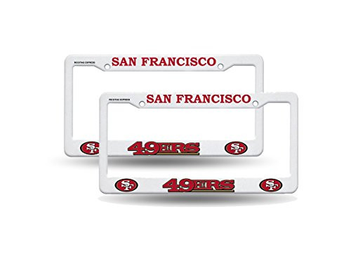 San Francisco 49ers NFL Raised Letter White Plastic -2- License Plate Frame Set