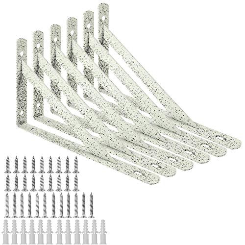 ORIGA Heavy Duty Shelf Brackets9.8 x 6.3 Inch Floating Shelves Tripod Triangle Shelf Brackets90 Degree Angle Wall Mounted Shelf Supporter Bracket Frame with Installation Screws-6-PackMarble-