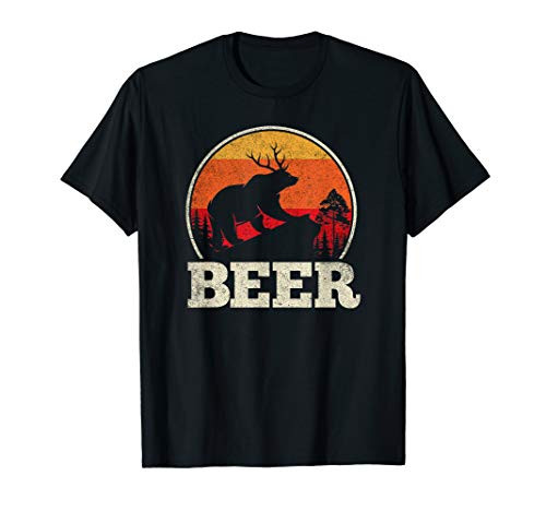 Bear Deer Antlers Funny Craft Beer Retro Graphic Tee Gift T-Shirt
