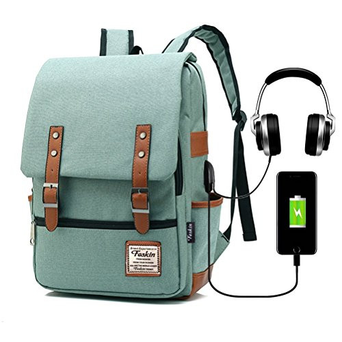 Vintage Laptop Backpack Women Men, School College Backpack USB Charging Port & Headphone Jack, Fashion Backpack Fits 15.6 inch Notebook - Green-Function Update Vintage Laptop Backpack Women Men, School College Backpack USB Charging Port & Headphone Jack, Fashion Backpack Fits 15.6 inch Notebook - Green-Function Update