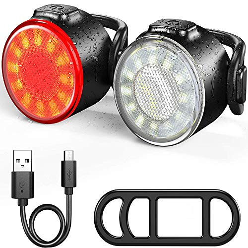 Oture LED Bike Lights Set Headlight Taillight Combinations USB Rechargeable Super Bright 6 Light Mode Options IPX5 Waterproof Night Bicycle Lights