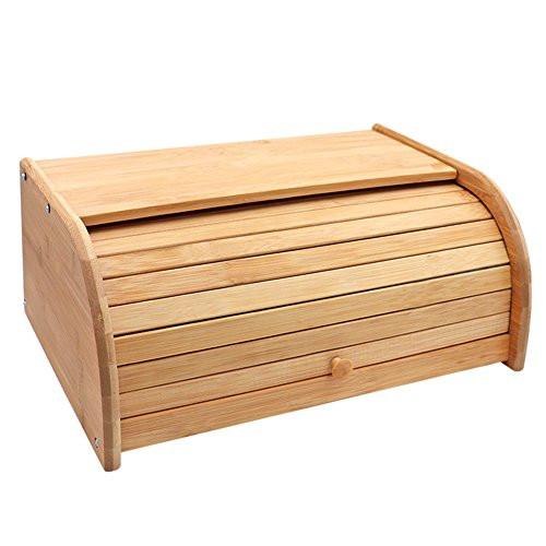 M.Z.A Bamboo Bread Box Rolltop Bread Bin Storage Containers for Kitchen Food Pastries Snack Loaves Holder