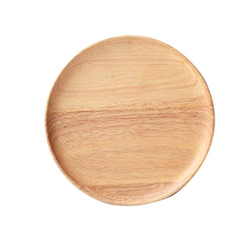 Wood Serving Plate Wooden Round Serving Tea Tray Fruit Dessert Cake Snack Candy Water Platter Wooden Bowls-Rubber Wood 9.5 inch-