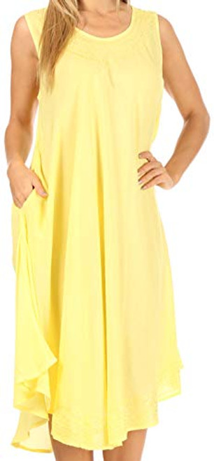 Sakkas 1051 Everyday Essentials Caftan Dress/Cover Up - Yellow - One Size