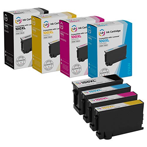 LD Compatible Ink Cartridge Replacement for Lexmark 100XL High Yield -Black Cyan Magenta Yellow 4-Pack-