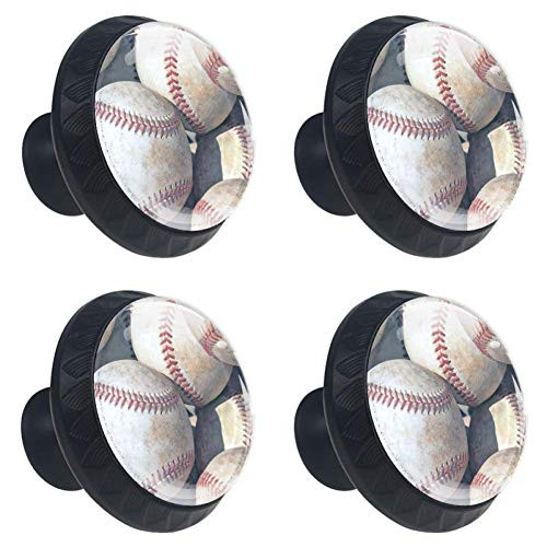 TIKISMILE Baseball Pattern Drawer Knob Pull Handle Crystal Glass Circle Shape Cabinet Drawer Pulls Cupboard Knobs with Screws for Home Office Cabinet Cupboard -4 Pieces-