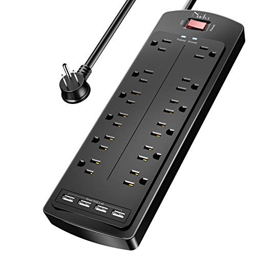 Power Strip  Nuetsa Surge Protector with 12 Outlets and 4 USB Ports 6 Feet Flat Plug Extension Cord -1875W/15A- for for Home Office Dorm Essentials 2700 Joules ETL Listed -Black-