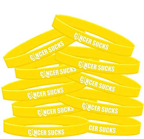 Fight Like a Girl Cancer Sucks Silicone Wristband Bracelets Sarcoma Testicular Cancer Bladder Cancer 10-Pack -Yellow-