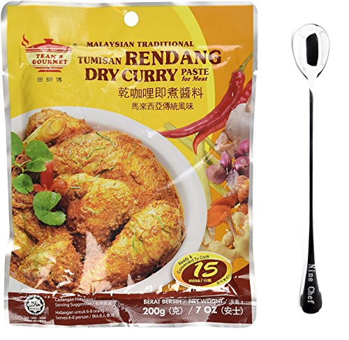 Teans Gourmet Malaysian Traditional Cuisine Tumisan Rendang Dry Curry Paste for Meat -2 Pack-  Plus One NineChef Spoon