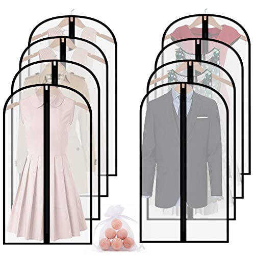 homeminda Garment Bags for Clothes 8packs 48in Clear Moth Proof Dust Cover Hanging Lightweight Breathable with Cedar Balls and Study Full Zipper for Storage and Travel