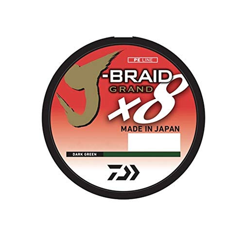 Daiwa J-Braid x8 Grand Braided Line 150 Yards 8 lbs Tested .005 inch Diameter Dark Green -JBGD8U8-150DG-