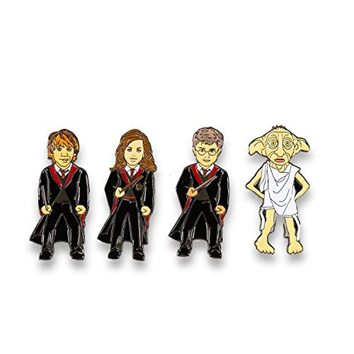 Harry Potter Die Cast Enamel Pins - Hermione Ron Harry and Dobby - Set of 4