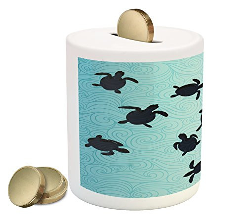 Ambesonne Marine Piggy Bank Baby Sea Turtles Swimming Silhouette from The Bottom of Ocean Underwater Display Printed Ceramic Coin Bank Money Box for Cash Saving Teal Dark Blue Ambesonne Marine Piggy Bank Baby Sea Turtles Swimming Silhouette from The Bottom of Ocean Underwater Display Printed Ceramic Coin Bank Money Box for Cash Saving Teal Dark Blue
