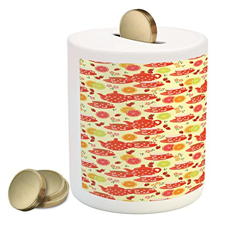 Ambesonne Modern Piggy Bank Teapots and Cup with Polka Dots Lime Orange and Strawberry Fruits Display Printed Ceramic Coin Bank Money Box for Cash Saving Yellow Scarlet Ambesonne Modern Piggy Bank Teapots and Cup with Polka Dots Lime Orange and Strawberry Fruits Display Printed Ceramic Coin Bank Money Box for Cash Saving Yellow Scarlet
